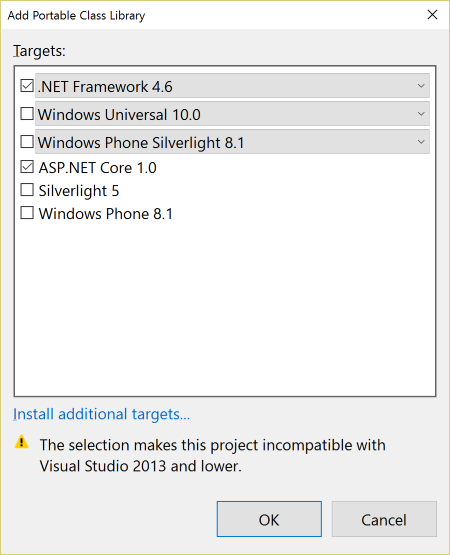 Portable targets dialog